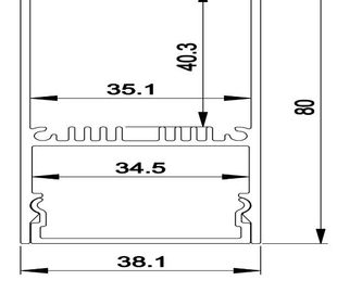38mm*80mm berijpte het tegenhangeraluminium geleide kanaal met PC dekking, ALP3880-aluuitdrijving
